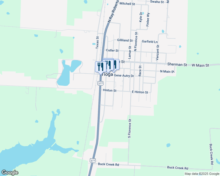map of restaurants, bars, coffee shops, grocery stores, and more near 302a Hinton Street in Tioga