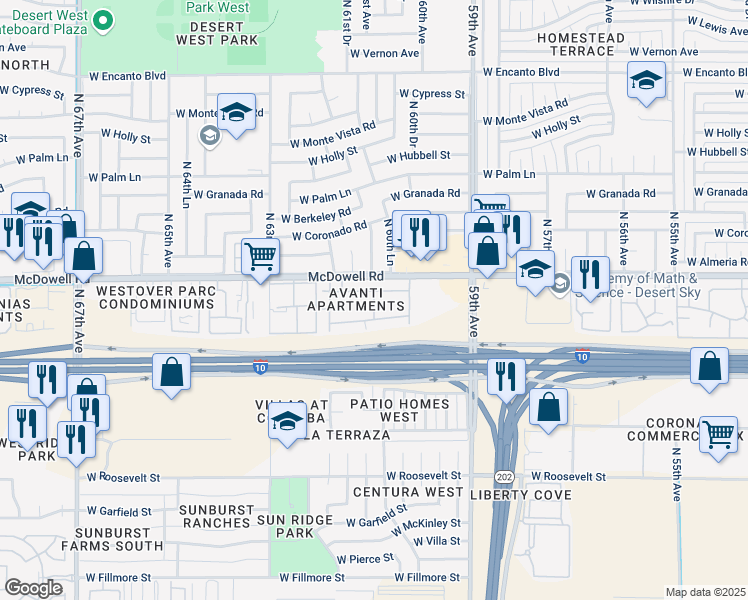 map of restaurants, bars, coffee shops, grocery stores, and more near River Oaks Apartment in Phoenix