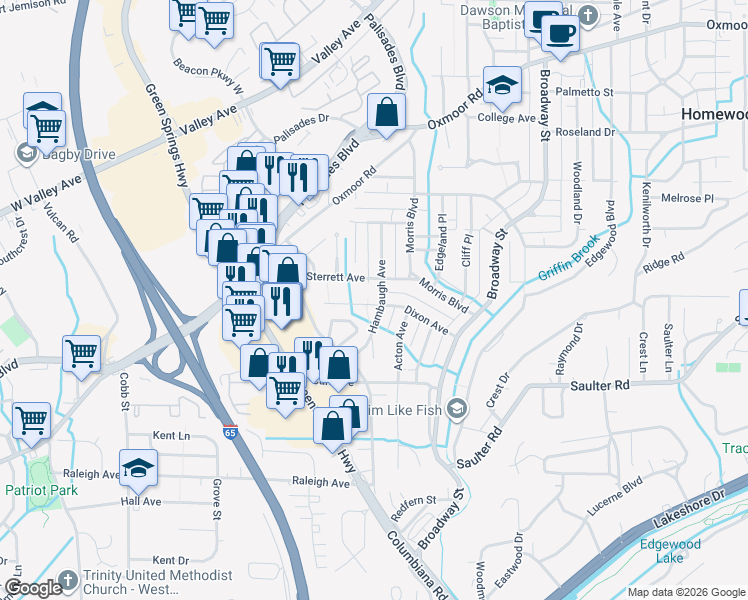 map of restaurants, bars, coffee shops, grocery stores, and more near 508 Hambaugh Avenue in Birmingham