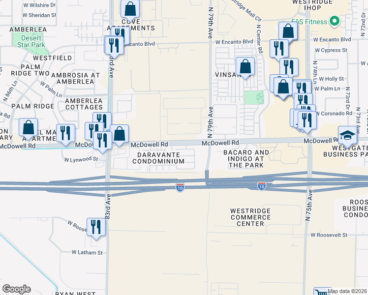 map of restaurants, bars, coffee shops, grocery stores, and more near 8006 West Colcord Canyon Road in Phoenix
