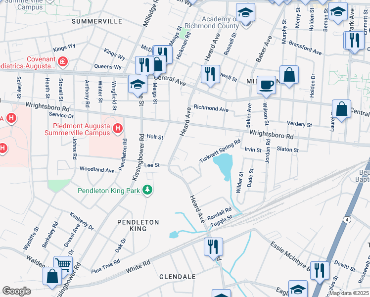map of restaurants, bars, coffee shops, grocery stores, and more near 2037 Spring Hill Terrace in Augusta