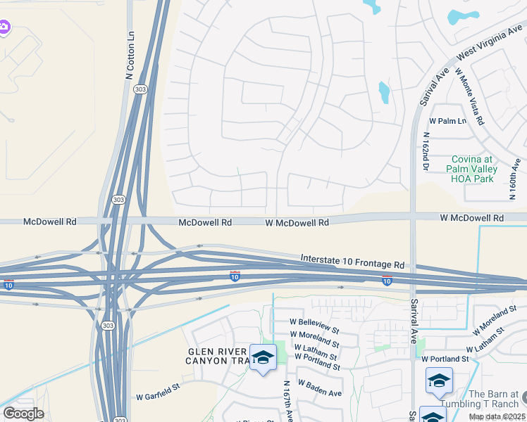 map of restaurants, bars, coffee shops, grocery stores, and more near 16741 West Almeria Road in Goodyear
