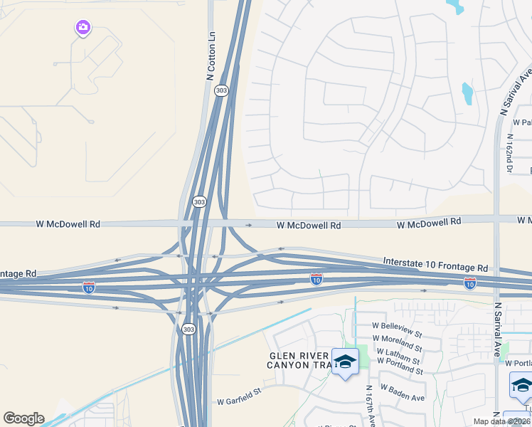 map of restaurants, bars, coffee shops, grocery stores, and more near 16937 West Almeria Road in Goodyear