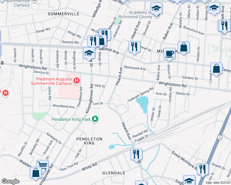map of restaurants, bars, coffee shops, grocery stores, and more near 2038 Spring Hill Terrace in Augusta