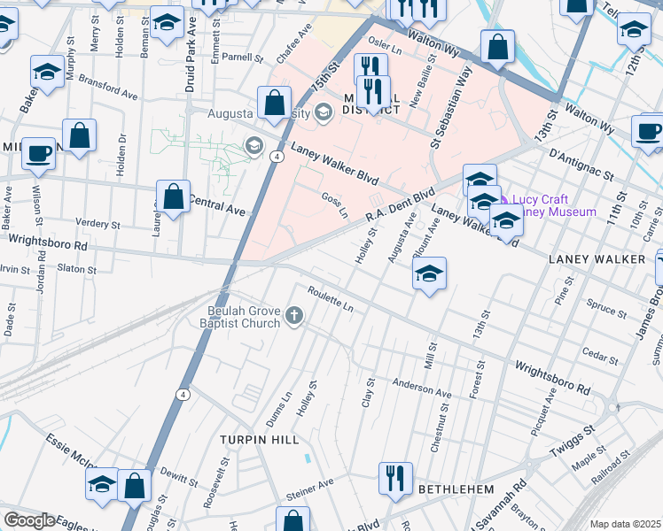 map of restaurants, bars, coffee shops, grocery stores, and more near 1471 Wrightsboro Road in Augusta
