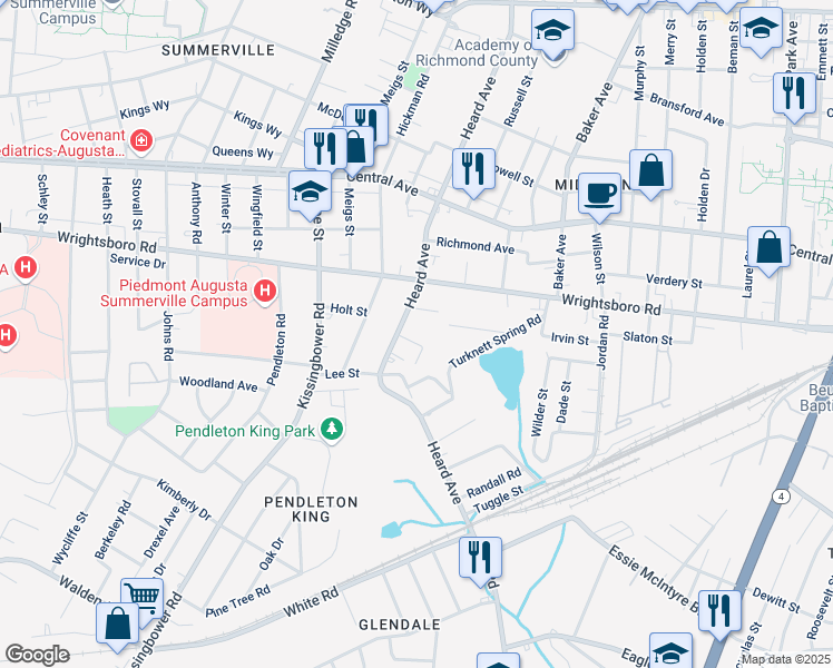 map of restaurants, bars, coffee shops, grocery stores, and more near 2038 Spring Hill Terrace in Augusta