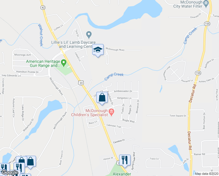 map of restaurants, bars, coffee shops, grocery stores, and more near 1010 Chase Lane in McDonough