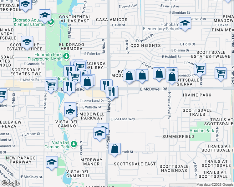 map of restaurants, bars, coffee shops, grocery stores, and more near 1465 East Commerce Court in Scottsdale