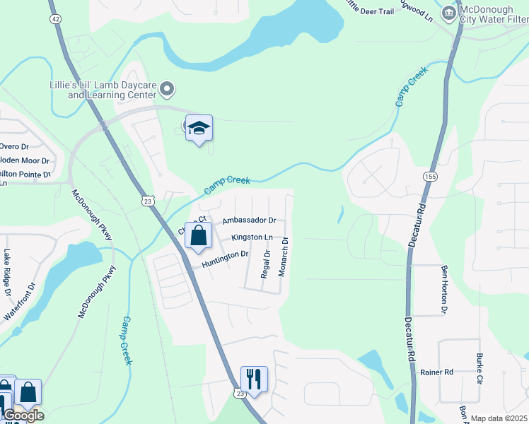 map of restaurants, bars, coffee shops, grocery stores, and more near 7000 Regency Lane in McDonough