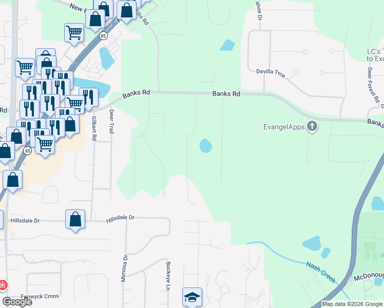 map of restaurants, bars, coffee shops, grocery stores, and more near 160 Allenwood Road in Fayetteville
