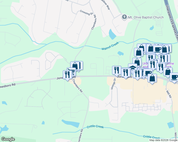 map of restaurants, bars, coffee shops, grocery stores, and more near 2226 Jonesboro Road in McDonough