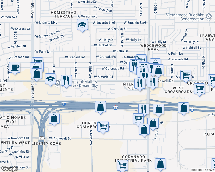 map of restaurants, bars, coffee shops, grocery stores, and more near 5236 West Brill Street in Phoenix