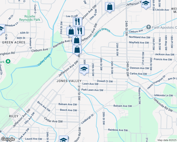 map of restaurants, bars, coffee shops, grocery stores, and more near 2916 Dowell Avenue Southwest in Birmingham
