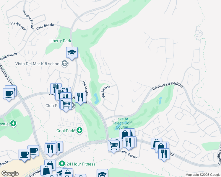 map of restaurants, bars, coffee shops, grocery stores, and more near 241 Via Sedona in San Clemente