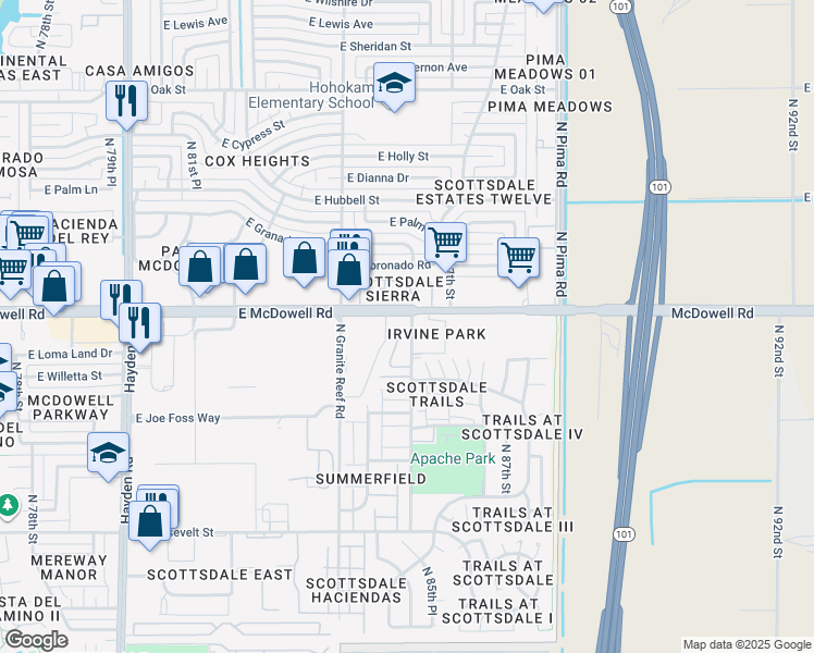 map of restaurants, bars, coffee shops, grocery stores, and more near 8520 East Loma Land Drive in Scottsdale