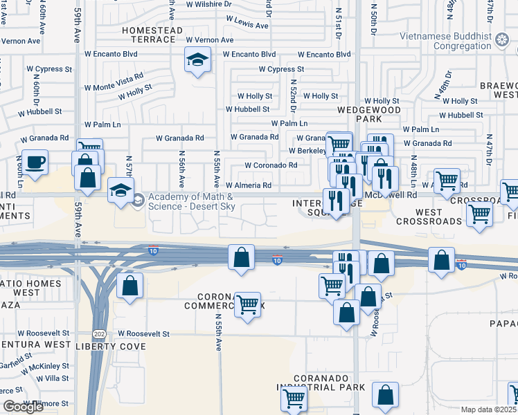 map of restaurants, bars, coffee shops, grocery stores, and more near 5236 West Brill Street in Phoenix