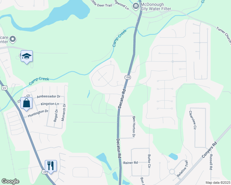 map of restaurants, bars, coffee shops, grocery stores, and more near 477 Decatur Road in McDonough