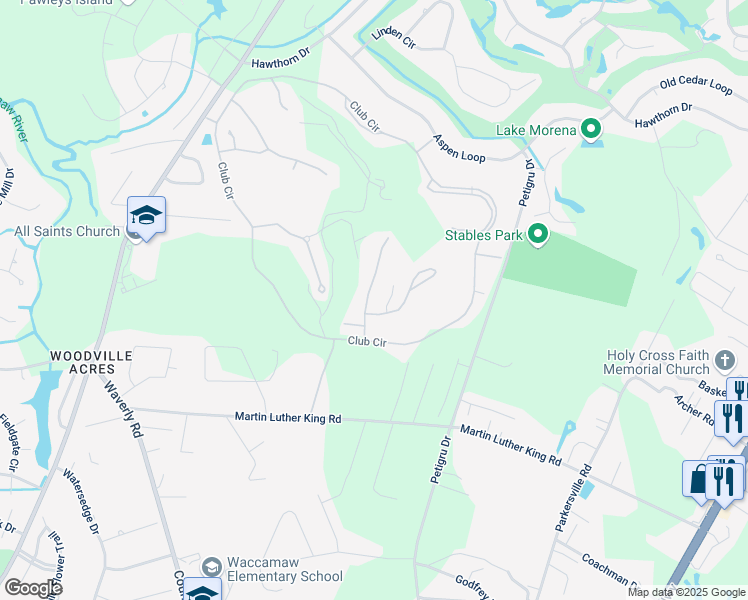 map of restaurants, bars, coffee shops, grocery stores, and more near 79 Mackinley Circle in Pawleys Island