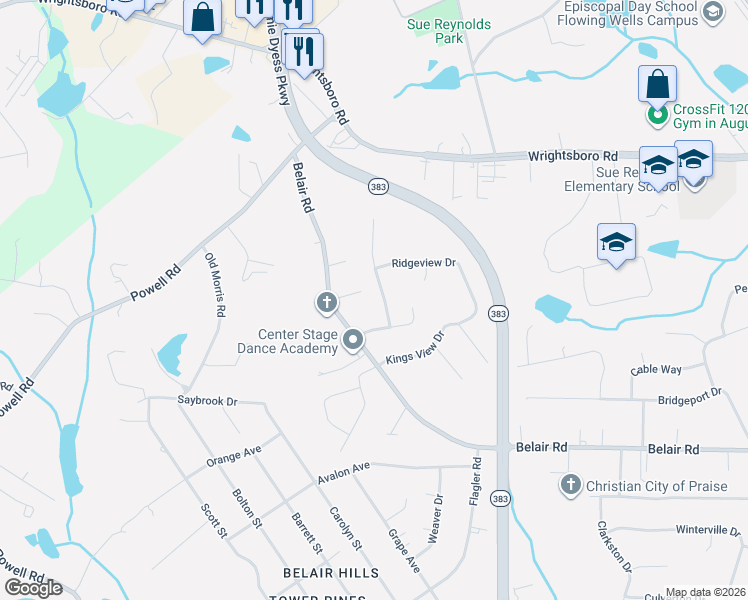 map of restaurants, bars, coffee shops, grocery stores, and more near 3967 Belair Road in Augusta