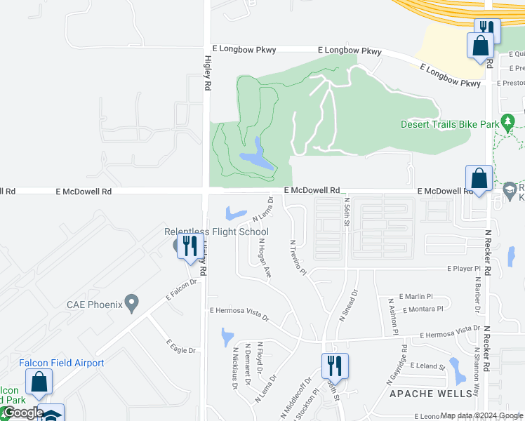 map of restaurants, bars, coffee shops, grocery stores, and more near 2726 N Lema Dr in Mesa