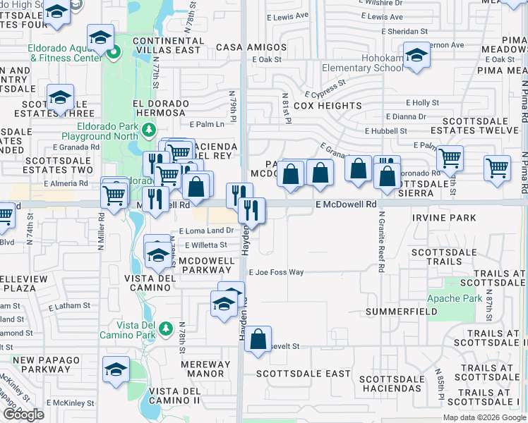 map of restaurants, bars, coffee shops, grocery stores, and more near 1465 East Commerce Court in Scottsdale