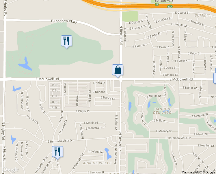 map of restaurants, bars, coffee shops, grocery stores, and more near 2721 North Kenton in Mesa