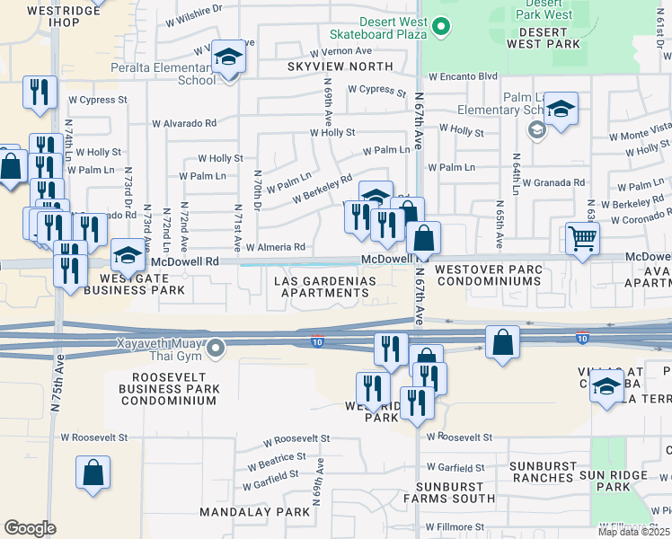 map of restaurants, bars, coffee shops, grocery stores, and more near 3 San Giovanni Apartments in Phoenix