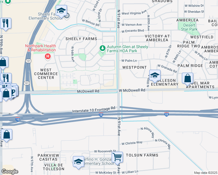 map of restaurants, bars, coffee shops, grocery stores, and more near 4550 South 67th Avenue in Phoenix