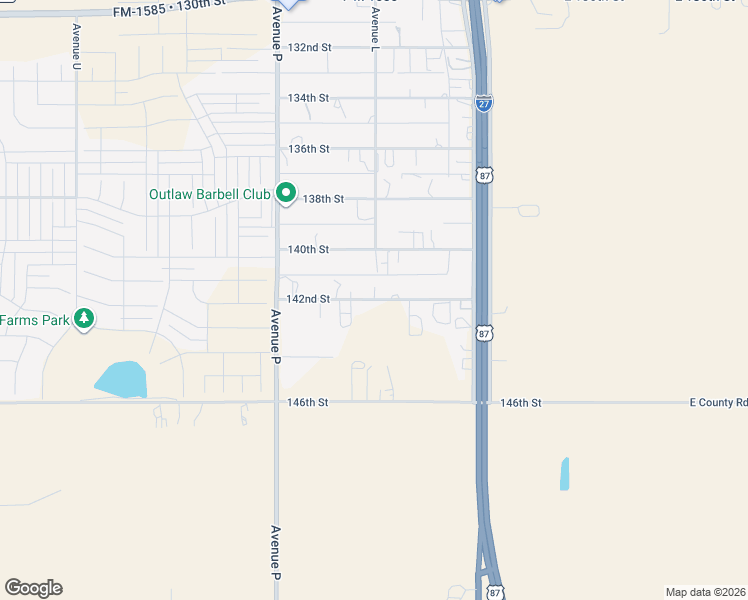 map of restaurants, bars, coffee shops, grocery stores, and more near 1257 142nd Street in Lubbock