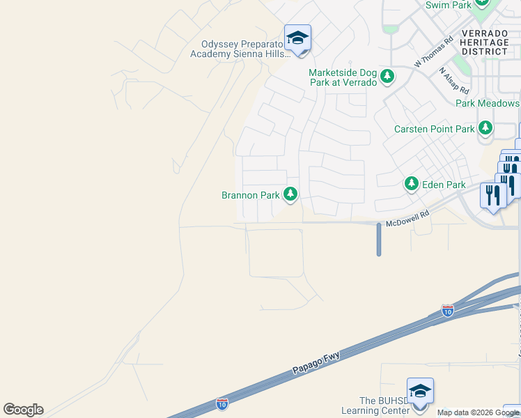 map of restaurants, bars, coffee shops, grocery stores, and more near 1624 North 214th Avenue in Buckeye