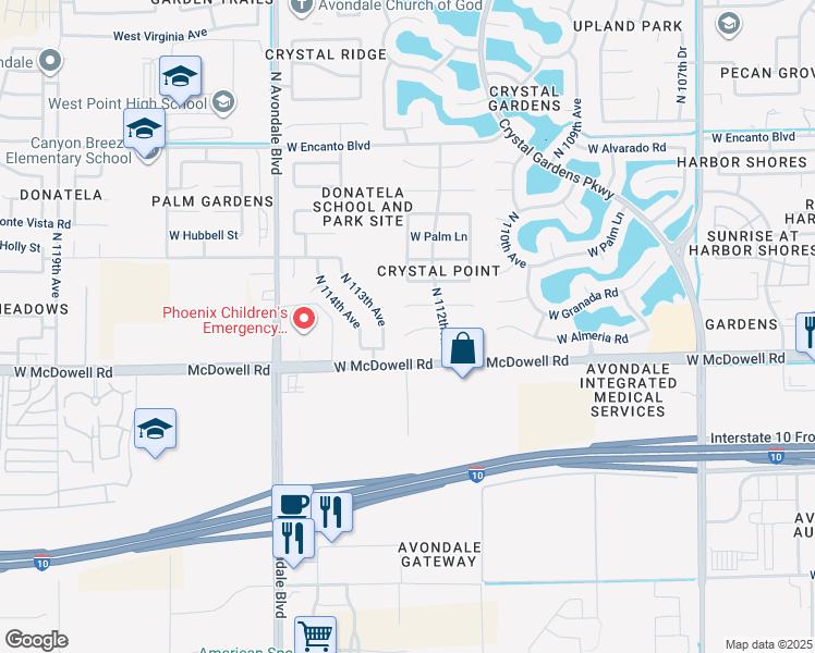map of restaurants, bars, coffee shops, grocery stores, and more near 11245 West Almeria Road in Avondale