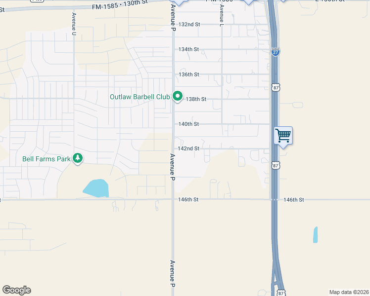 map of restaurants, bars, coffee shops, grocery stores, and more near 1257-1599 142nd St in Lubbock