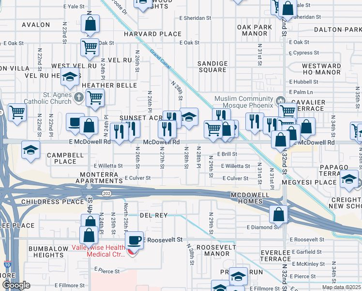map of restaurants, bars, coffee shops, grocery stores, and more near 1503 North 28th Street in Phoenix