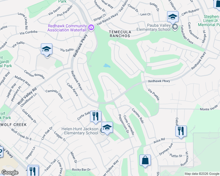 map of restaurants, bars, coffee shops, grocery stores, and more near 32620 Corte Loja in Temecula