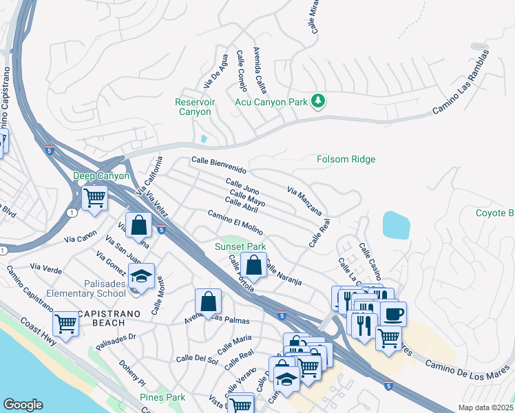 map of restaurants, bars, coffee shops, grocery stores, and more near 4013 Calle Mayo in San Clemente
