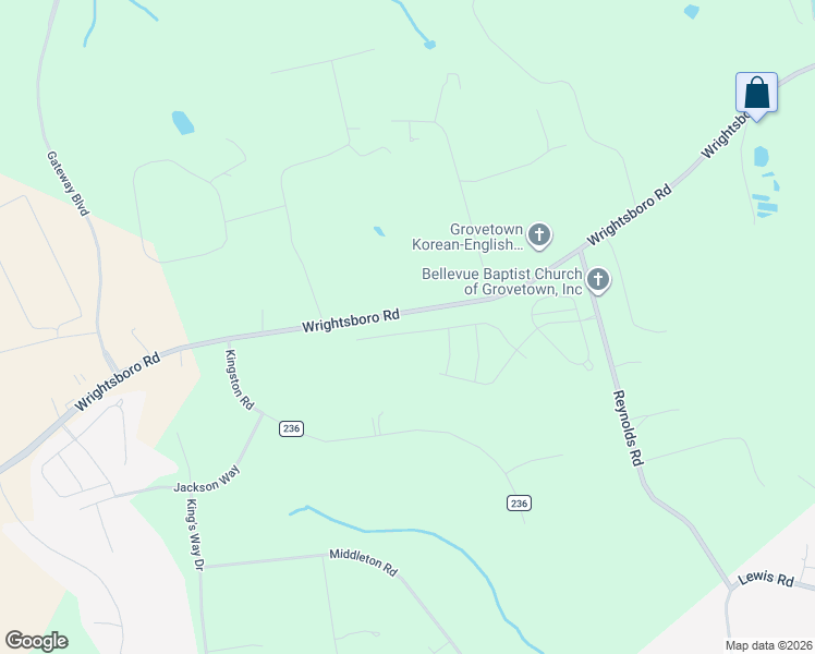 map of restaurants, bars, coffee shops, grocery stores, and more near 4730-4816 Wrightsboro Road in Grovetown