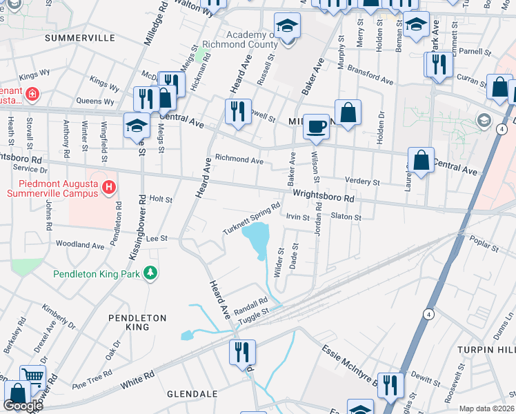 map of restaurants, bars, coffee shops, grocery stores, and more near 1930 Turknett Spring Road in Augusta
