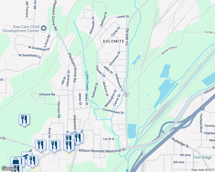 map of restaurants, bars, coffee shops, grocery stores, and more near 1459 Jackson Street in Birmingham