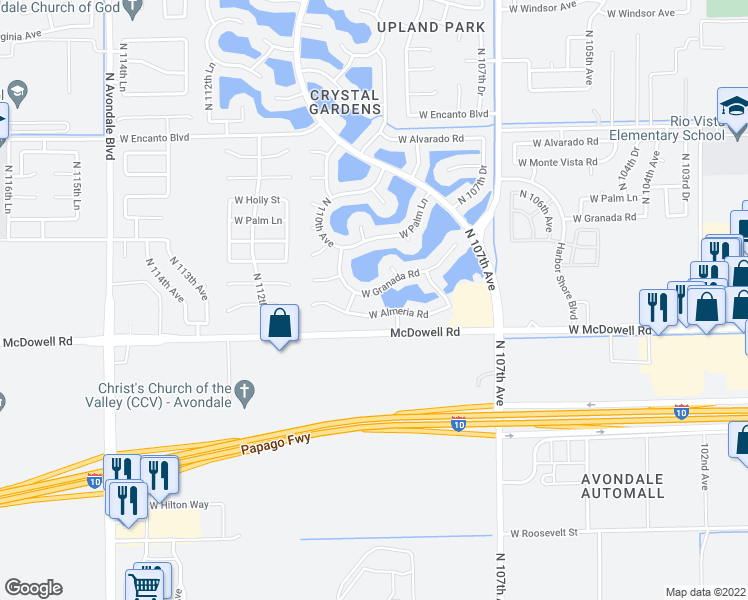 map of restaurants, bars, coffee shops, grocery stores, and more near 10941 West Almeria Road in Avondale