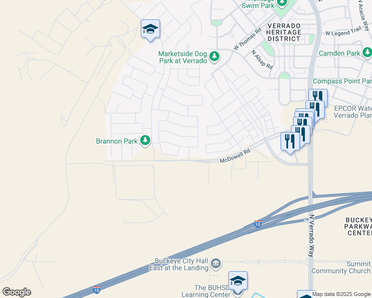 map of restaurants, bars, coffee shops, grocery stores, and more near 2158 North 212th Avenue in Buckeye