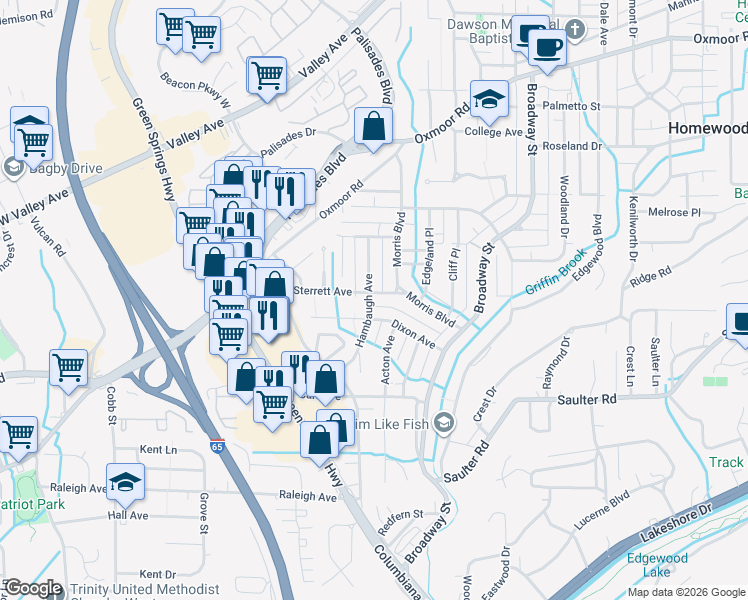 map of restaurants, bars, coffee shops, grocery stores, and more near 508 Hambaugh Avenue in Birmingham