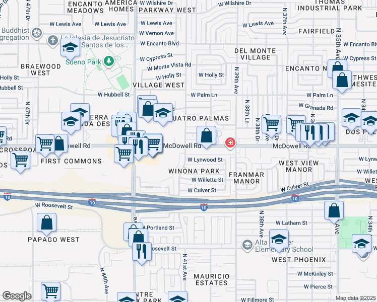 map of restaurants, bars, coffee shops, grocery stores, and more near 1430 North 41st Avenue in Phoenix