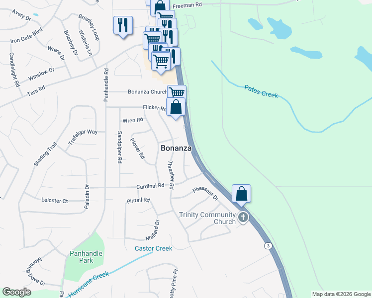 map of restaurants, bars, coffee shops, grocery stores, and more near 10628 Woodcock Street in Jonesboro