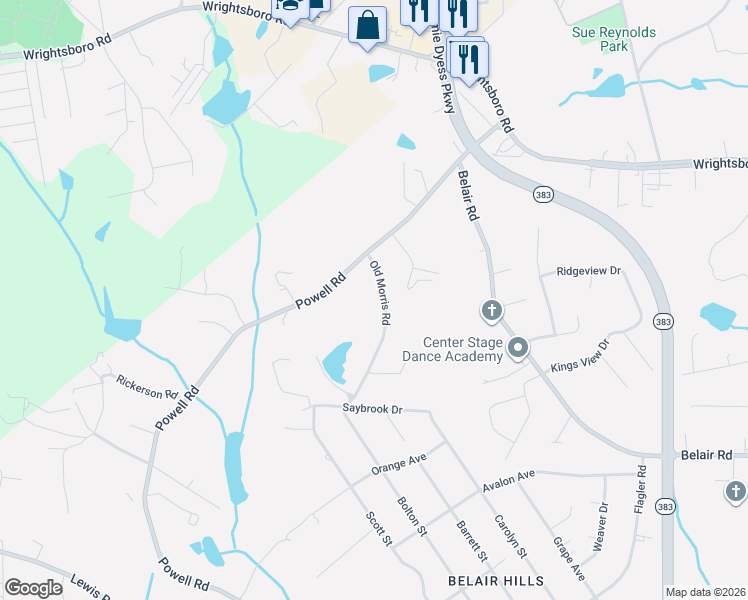 map of restaurants, bars, coffee shops, grocery stores, and more near 2918 Old Morris Road in Augusta