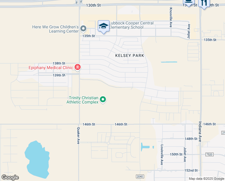 map of restaurants, bars, coffee shops, grocery stores, and more near 140th Street in Lubbock