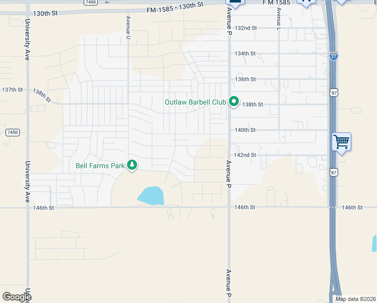 map of restaurants, bars, coffee shops, grocery stores, and more near 14200-14598 Avenue P in Lubbock