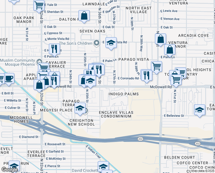map of restaurants, bars, coffee shops, grocery stores, and more near in Phoenix