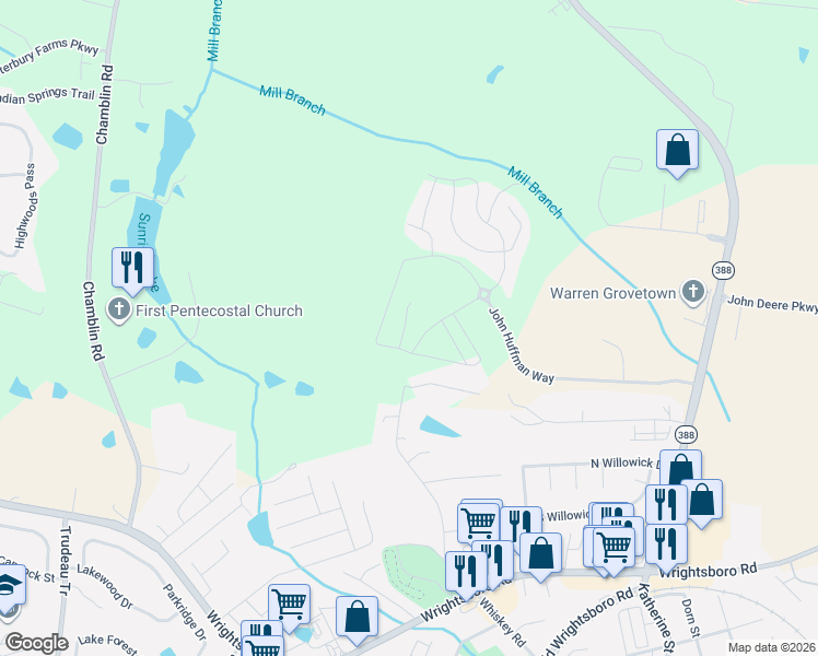 map of restaurants, bars, coffee shops, grocery stores, and more near 420 Whiskey Road in Grovetown
