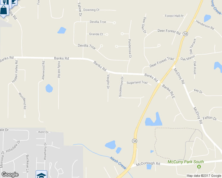 map of restaurants, bars, coffee shops, grocery stores, and more near 126 Vaughn Drive in Fayetteville