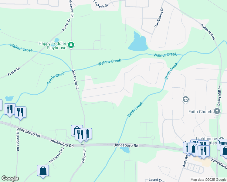 map of restaurants, bars, coffee shops, grocery stores, and more near 203 Wynbrook Drive in McDonough